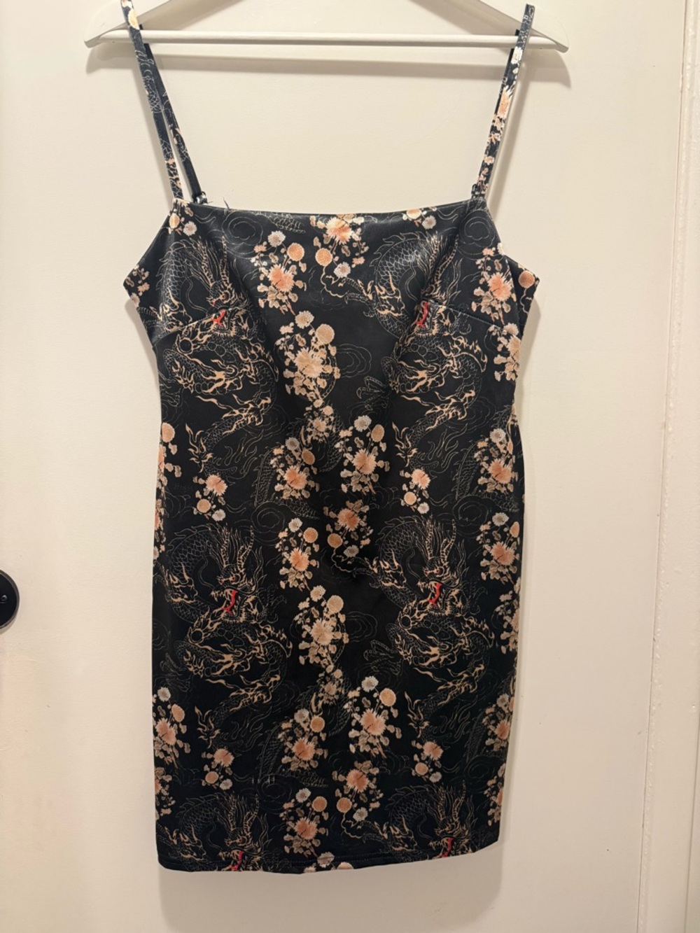 Urban Outfitters Black Satin Slip Dress with Peach Floral Print